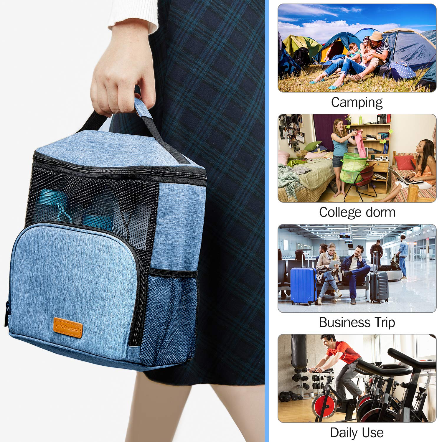 Hiverst Hiverst Hanging Toiletry Bag, Shower Caddy Tote Bag (Updated Version, Full Size Bottle Compatible), Bath Organizer for College Dorms, Gym, Camp, Women Men, with Funny Luggage Tag