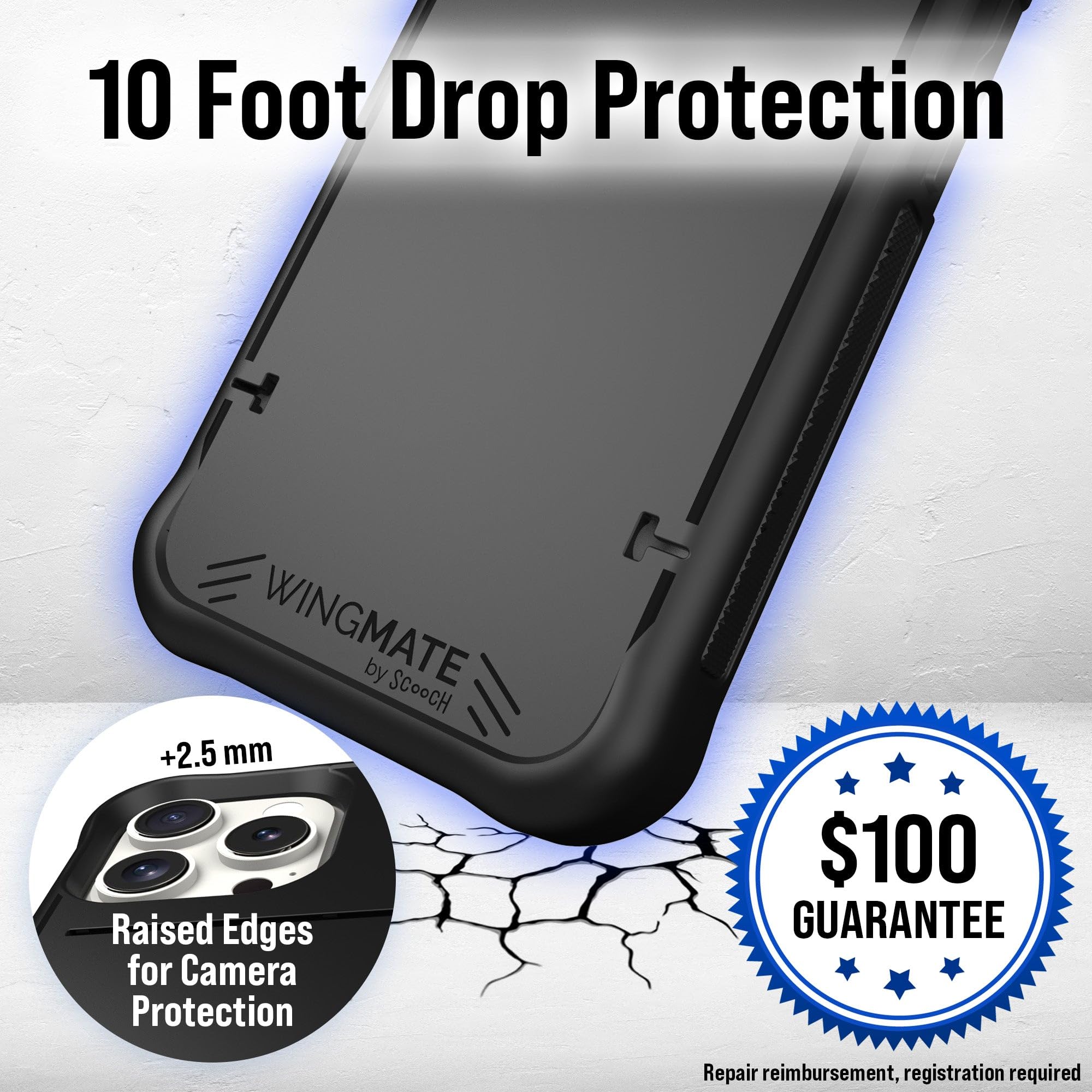 Scooch for iPhone 16 Pro Case with Card Holder, Wingmate Wallet Case with Hidden Card Slot and RFID Protection for up to 4 Cards, 10-Foot Drop Protection, Black