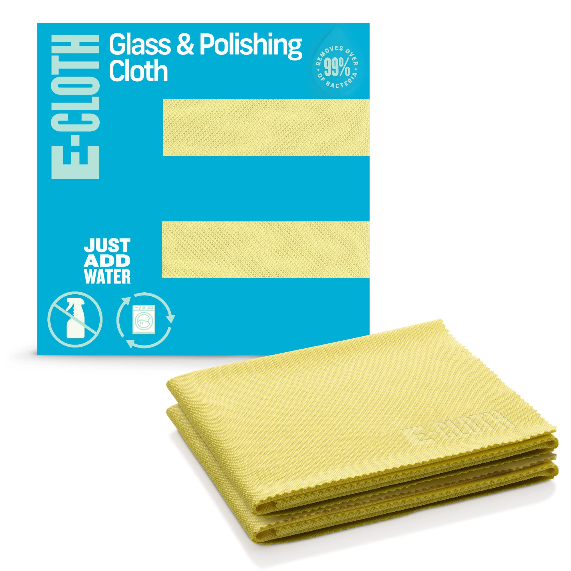 E-Cloth Glass & Polishing Cloth, Sustainable Microfibre Cleaning Cloth Set, Perfect Cleaner for Glass, Windows and Mirrors, Washable and Reusable, 100 Wash Promise, Daffodil Yellow, 2 Pack