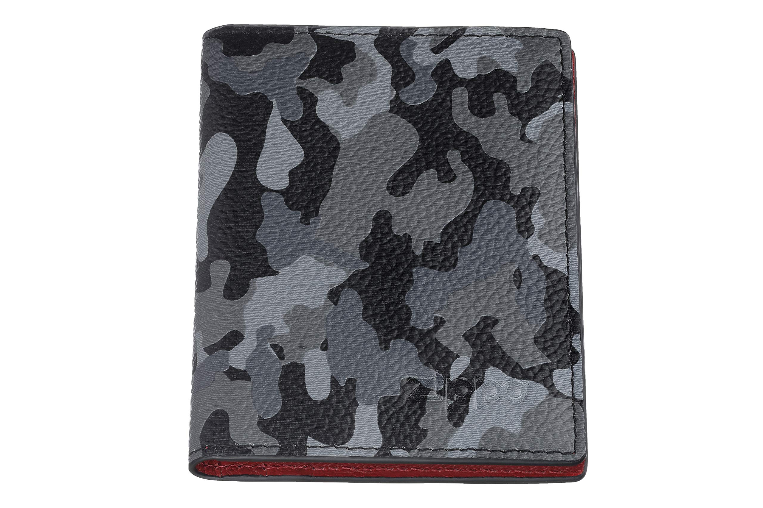 Zippo - Card Case, Leather, Grey Camouflage, Credit Card Holder for Women and Men, 6 Card Slots, 2 Slip Pockets, 1 ID Slot