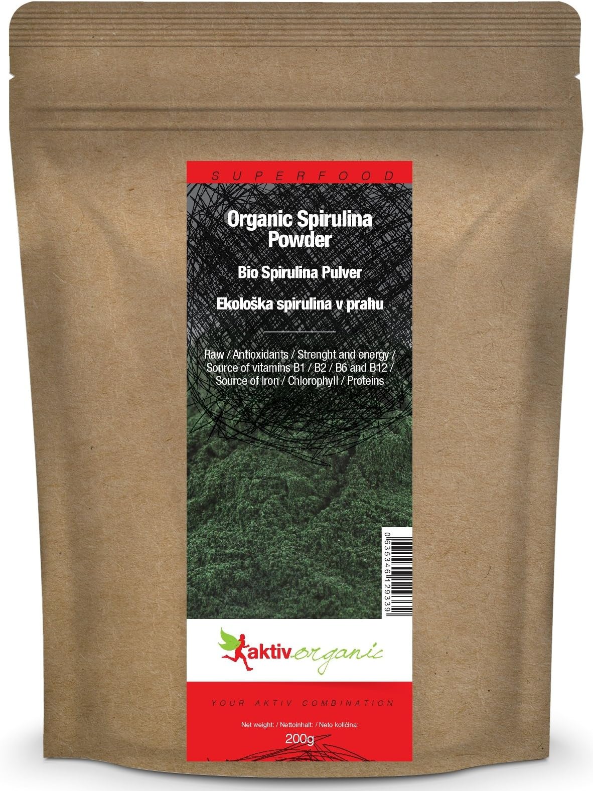 Aktiv Organic Pure Spirulina Powder, 200 g, Certified Organic