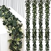 YIJXPOIN 4Pcs Eucalyptus Garland, 6FT Green Flower Garland Decor, Artificial Faux Eucalyptus Leaves Greenery Vines for Table Runner Wedding Bedroom Mantle Centerpieces Backdrop Decorations