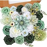 Senseya Artificial Flowers Combo Set, Green Silk Roses, Peonies, Dahlias with Stems for DIY Wedding Bouquets, Baby Shower, Table Centerpieces, Home Decor, Fake Floral Arrangements, Party Decorations