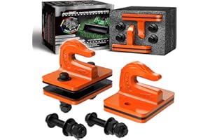 AUTMATCH Tractor Bucket Grab Hook 3/8" (2 Pack) - Bolt On Grab Hook Tow Hook Mount with Backer Plate and Rubber Pad, Grade 70 Forged Steel Max 18,000Lbs Work for Loader, Tractor Bucket, Truck, Orange