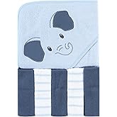 Hudson Baby Unisex Baby Hooded Towel and Five Washcloths, Blue Elephant, One Size