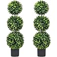 Lvydec 2 Pack Artificial Boxwood Topiary Tree, 3ft Topiary Ball Tree Potted Plants Decoration for Front Door Porch Home Living Room, Indoor/Outdoor Use
