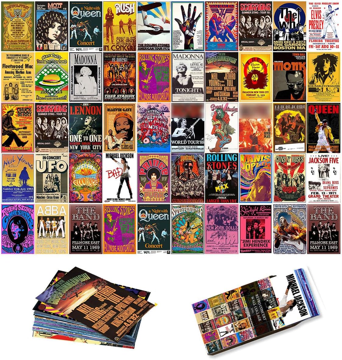 Wall Décor - Vintage Rock Wall Collage Kit, Aesthetic Room Decor, Retro Music Concert Album Photo Wall Aesthetic Pictures, Classic Rock Posters, Band Posters (Vintage Rock Wall Collage Kit)