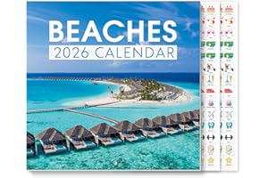 SKYDUE 2026 Wall Calendar 12"x24" Opened, 14-Month Beaches Calendar from November 2025 to December 2026 with Stickers, Thick Paper Monthly Calendar for Home Office Organizing & Planning