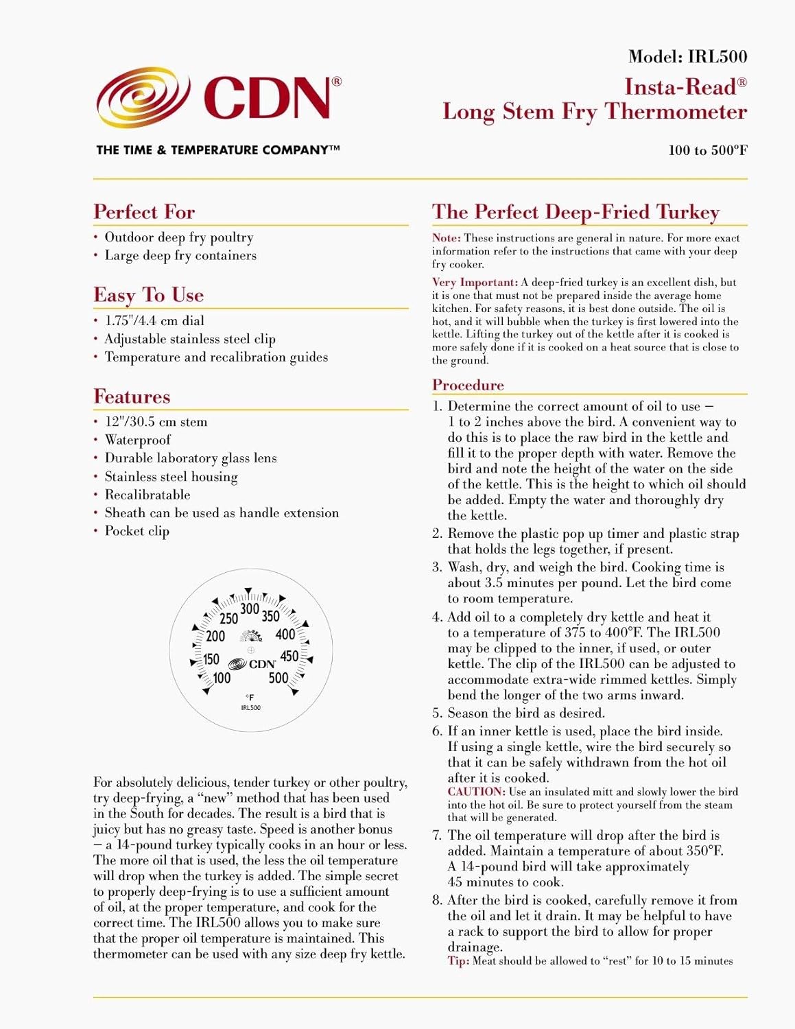 CDN IRL500 Long Stem Fry Thermometer – 12": Kitchen & Dining