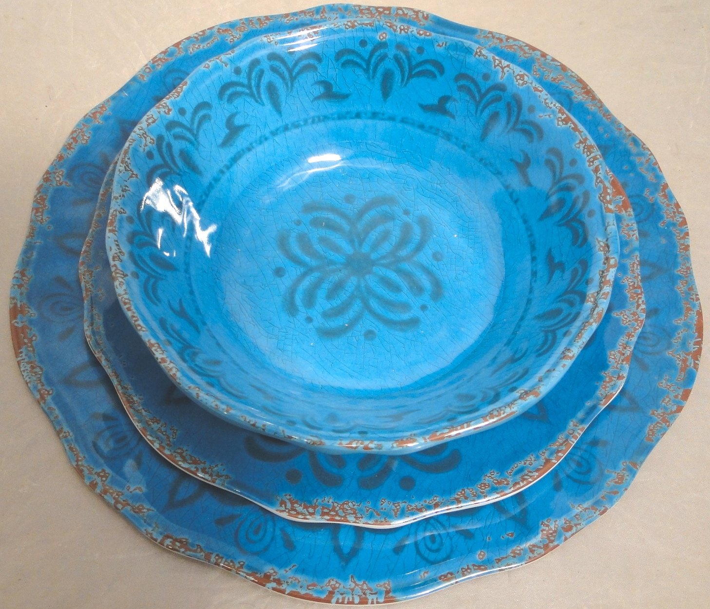 Cynthia Rowley Antiqued Turquoise Blue Round Dinner Plates