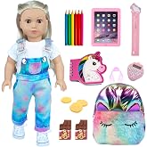 American 18 Inch Doll Clothes and Accessories School Supplies Set(No Doll) | 18" doll Student Theme Set Including Backpack, Pencil, Tablet, Ruler, Notebook, Calculator for Girls Pretend Play Gift