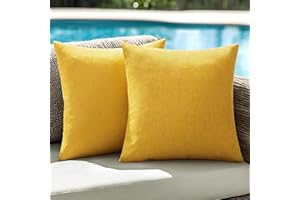 ANRODUO Pack of 2 Yellow Outdoor Pillow Covers for Patio Furniture Decorative Farmhouse Linen Cushion Sham Outdoor Waterproof Outside Lumbar Pillowcase for Garden Balcony Outdoor Decor 18x18 Inch