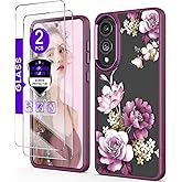 DagoRoo for Samsung Galaxy S25 Edge Case+Tempered Glass Screen Protector, Military Grade Protective Slim Soft TPU Hard PC,Girls Women Crystal Clear Flower Pattern Case Cover for S25 Edge-Purple