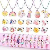 Kids Jewelry for Girl, Dress-up Jewelry Set for 3-5, Unicorn Gift for 4-6 | kids Necklace &amp; Rings for Girls, Costume &amp; Draess Up Play Jewelry for 5-7, Unicorn Jewelry Toys for 6-8, Jewelry Gift Set