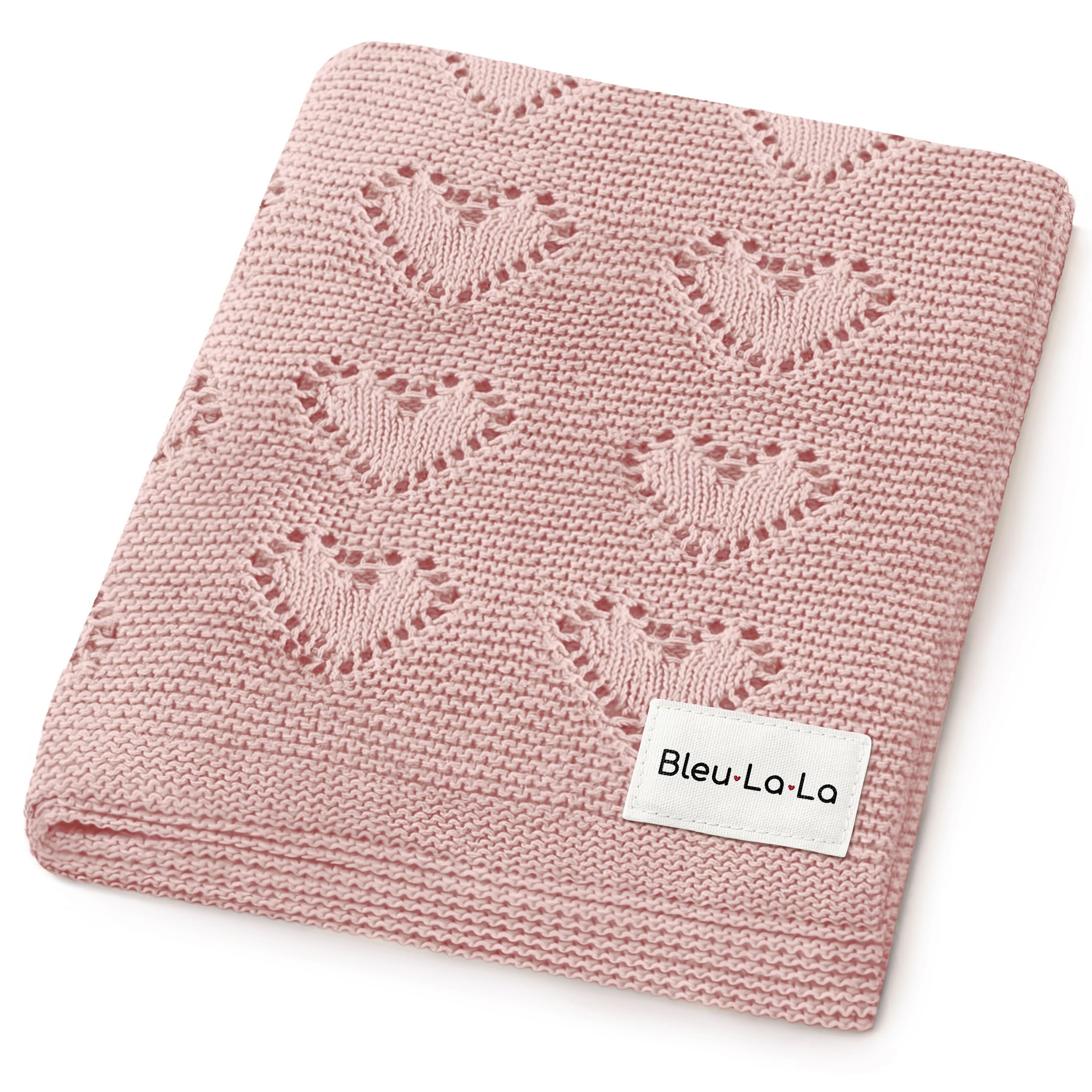 Bleu La La Swaddling Blanket for Girls - 100% Luxury Cotton Knit Heart Baby Blanket - Soft Warm Cozy Swaddle Receiving Stroller Crib Receiving Blanket for Newborns Infants & Toddlers (Pink, 0-2 Years)