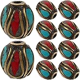 SUPVOX Turquoise Metal Spacer Beads 0.17 Inch Wide Copper Buddha Beads for Jewelry Making and DIY Crafts Set of 10