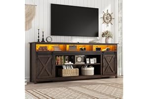 Vinctik 6&Fox 80in Wooden Farmhouse Entertainment Center for 90/85 inch TV,Double Layer Storage Farmhouse TV Stand,Double-Row Sockets with Wood Sliding Barn Door TV Stand(Double Layer Rustic Brown)