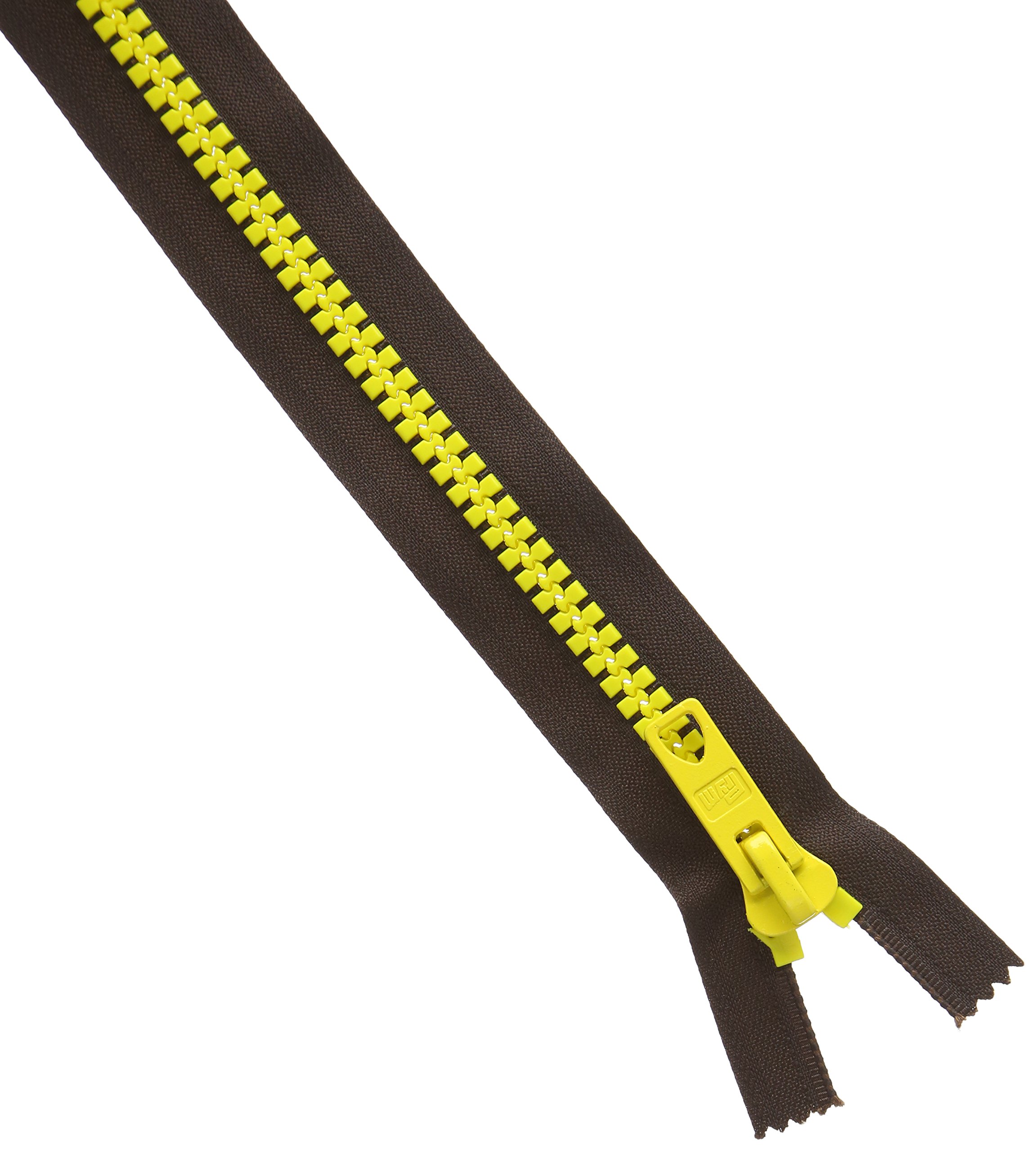 Prym S12 Dark Brown Zip with Yellow Chunky Teeth Bicolour Open-End Zip Fastener, Plastic, Multi-Colour, 60 cm