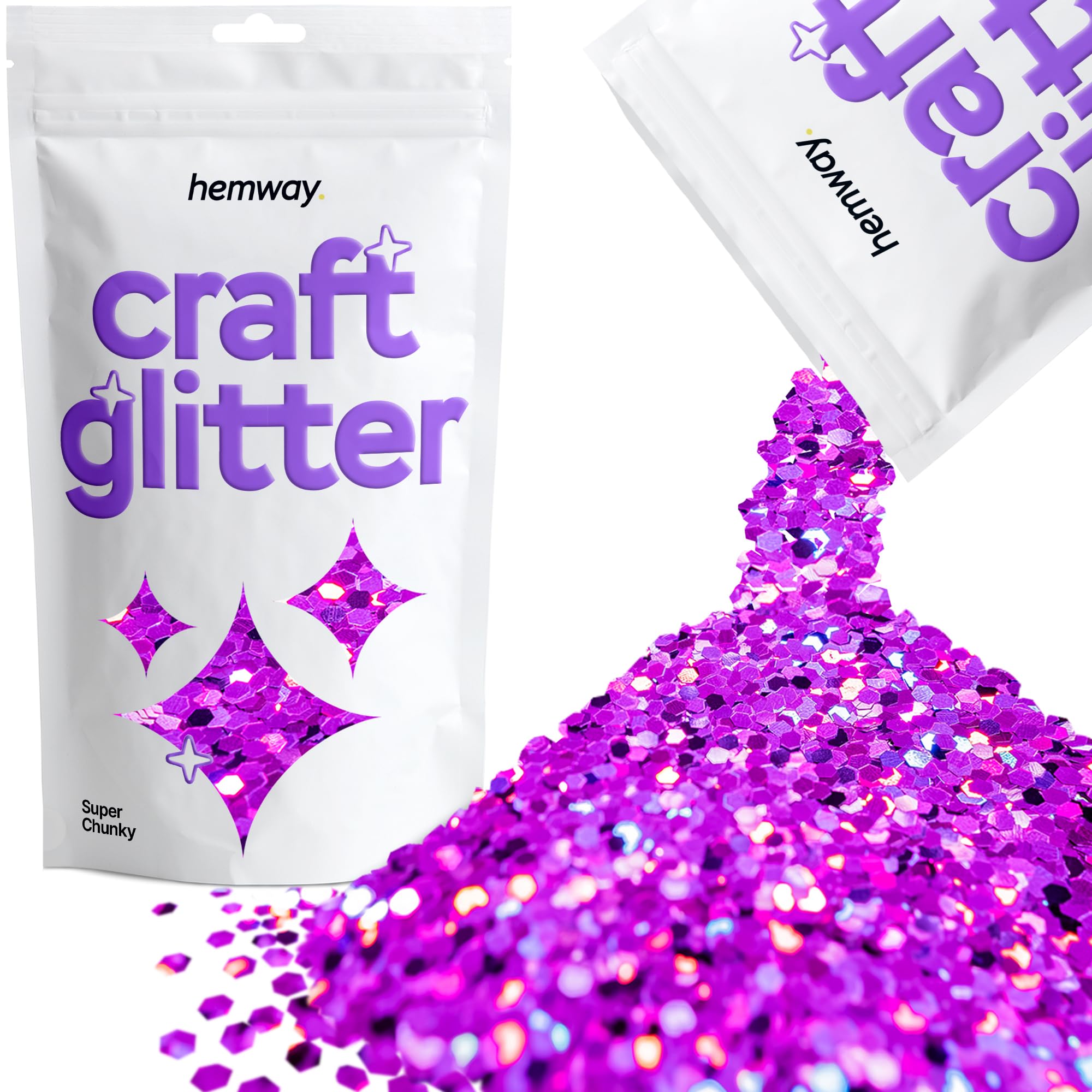 Hemway Craft Glitter Purple Holographic 100g Super Chunky Glitter for Crafts, Resin, Cosmetic, Nail, Face, Body, Festival, Tumblers, Art, Candle, Crafting