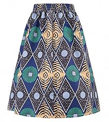 Afibi Womens African Print Skirt Boho Flare Pleated