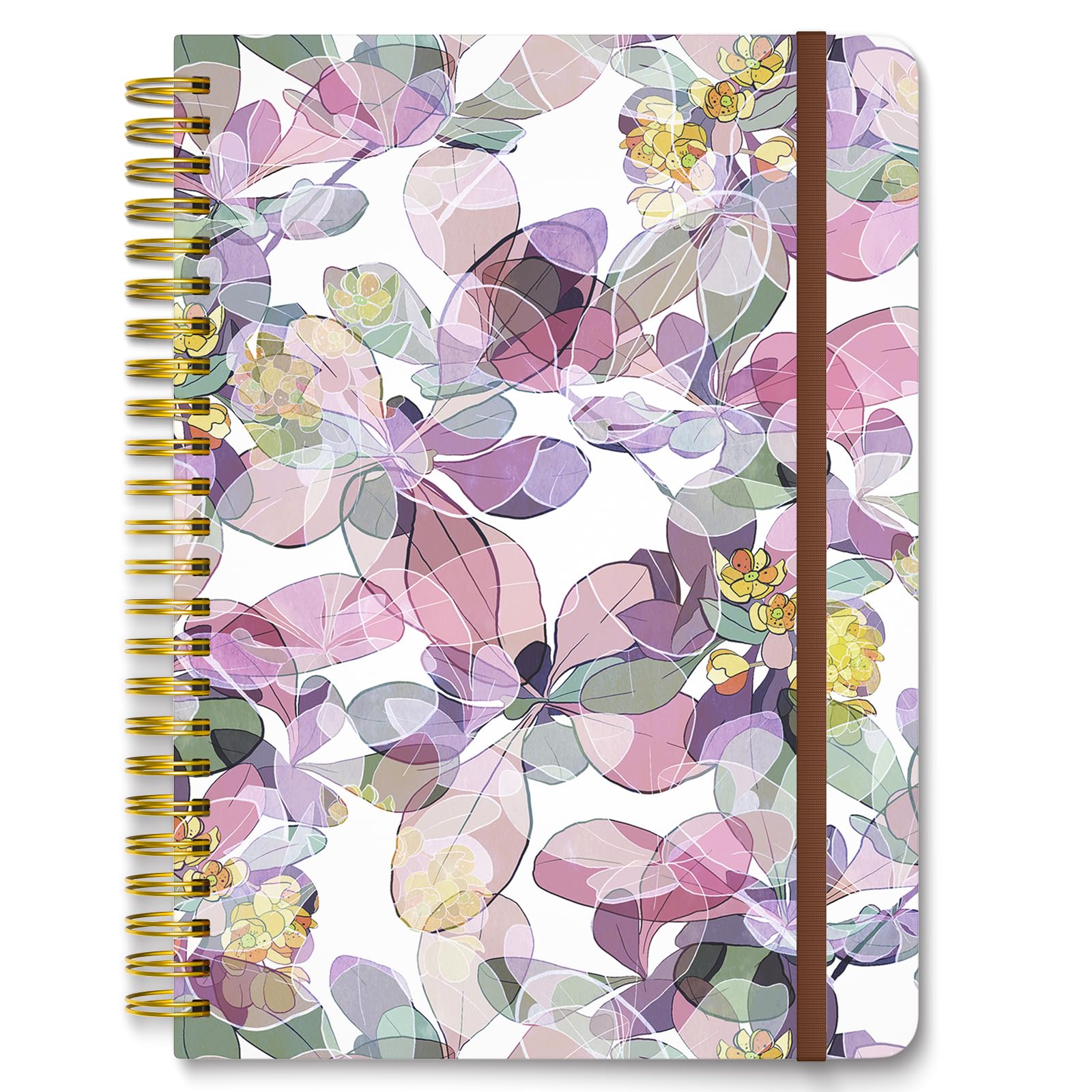Hnogri Spiral Journal Notebook, Hardcover Lined Journal for Women, Medium 6 x 8.4 in, 160 Pages Thick Paper, Cute A5 College Ruled Notebooks for Journaling Writing Work Office School, Colored Flowers