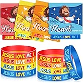 Colingmill 24 Sets Jesus Loves Me Rubber Gift with Religious Cards Colorful Jesus Inspirational Christian Party Favor Gift for Sunday School Church Supplies
