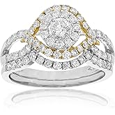 VIR JEWELS 1 cttw Diamond Wedding Engagement Ring Set 14K White Yellow Gold Halo Bridal