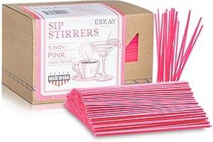 ESKAY PRODUCTS 1000 Plastic Coffee Stirrers, 5-Inch Cocktail Straws and Stir Sticks for Coffee Bar and Restaurants, Made in USA (Neon Pink)