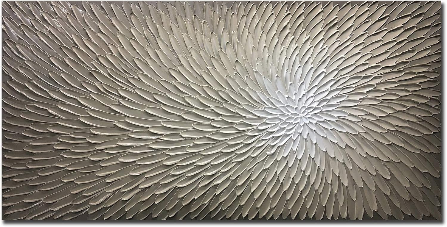 Paintings - AMEI Art Paintings, 24X48Inch Hand Painted Modern Textured Wall Art Blossoming Flower Oil Painting on Canvas Contemporary Artwork Art Wood Inside Framed Hanging Wall Decoration Abstract Painting (Silver-brown)