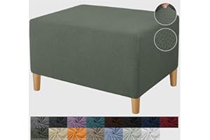 JIVINER Ottoman Cover Rectangle Stretch Ottoman Slipcovers for Folding Storage Footstool Soft Footrest Furniture Protector with Elastic Bottom (Small, Army Green)