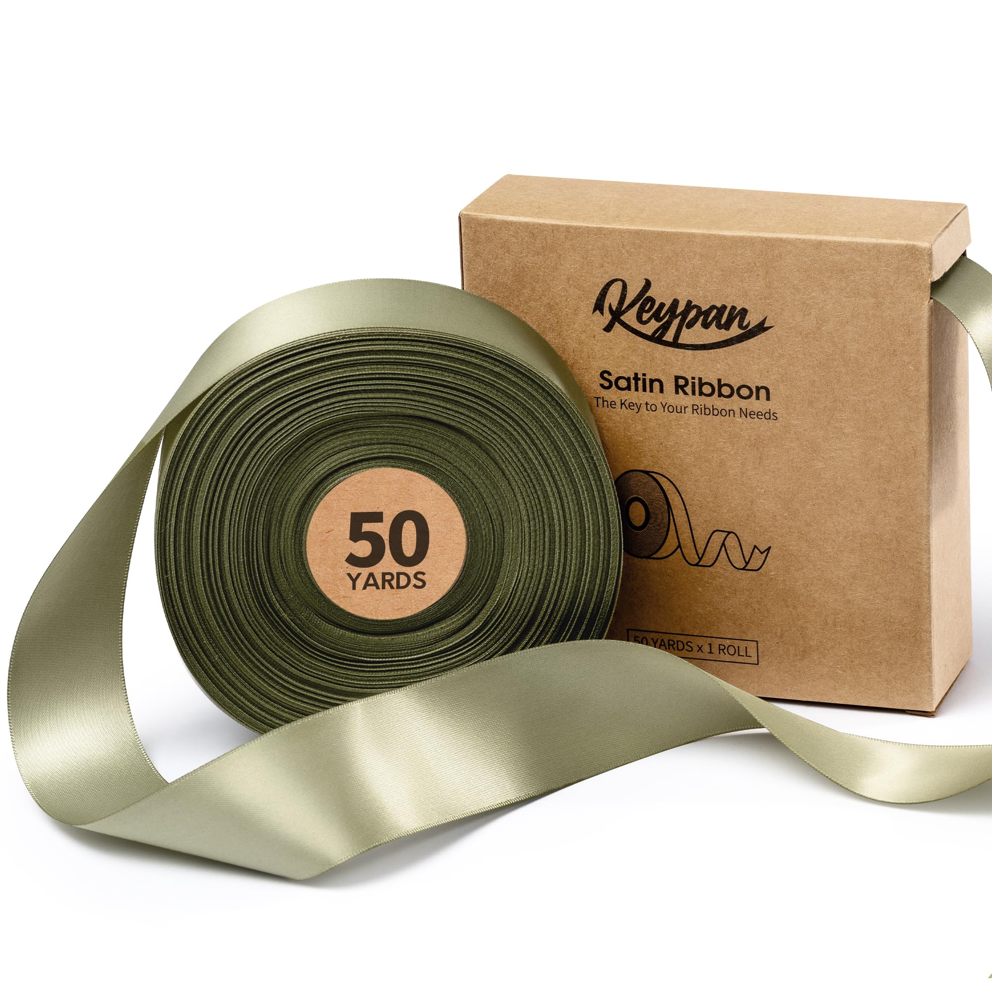 Photo 1 of Keypan Sage Green Satin Ribbon 1-1/2 Inch x 50 Yards Double-Faced Ribbons for Gift Wrapping Crafts Flower Bouquet Wedding Paper Bows Invitations