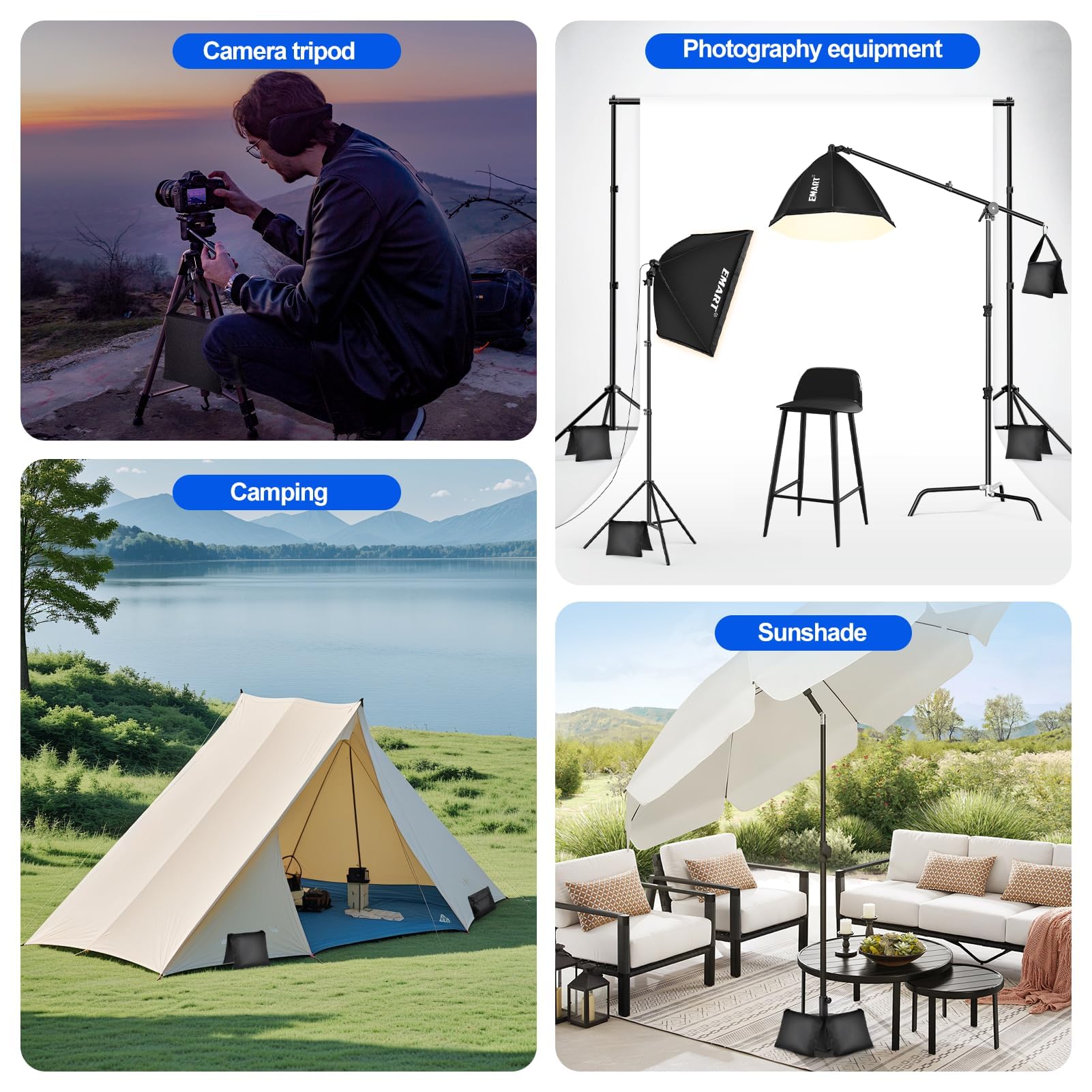 EMART Heavy Duty Sandbag Photo Studio Weight Bag Saddlebag Design for Photography Light Stand Tripod, Outdoor Patio, Sports, Pop up Tent, Umbrella Base, Camping, Fishing Chair -4 Packs Set(Black)