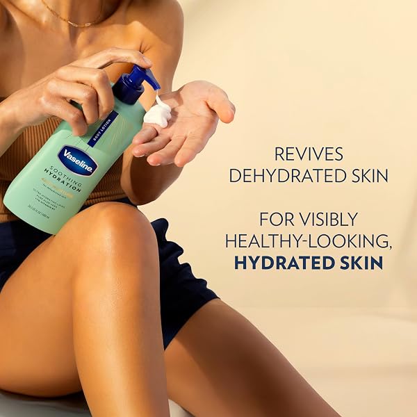 VASELINE INTENSIVE CARE BODY LOTION FOR DRY SKIN SOOTHING HYDRATION LOTION MADE WITH ULTRA-HYDRATING LIPIDS + 1% ALOE VERA EXTRACT TO REFRESH DEHYDRATED SKIN 20.3 OZ, PACK OF 3 (PACKAGING MAY VARY)