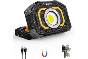 FORTO Portable Work Light, 1000LM Rechargeable LED Flood Light, IP67 Waterproof, 5 Lighting Modes, 4000 mAh, Magnetic Base, F
