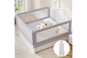 omzer Bed Guard Rail for Toddlers - Foldable Baby Bed Rail Guard with Child Lock Height Adjustable Bed Safety Rails for Children Bed Rail for King Size Bed - 3 Pack, 78.7x78.7x74”