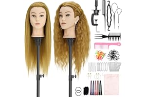 Yekavo Mannequin Head with 90% Human Hair, 24" Female Real Hair Cosmetology Mannequin Head Hair Styling Manikin Head Doll Head for Hairdresser Practice Training with Clamp Holder and Tools (Gold)