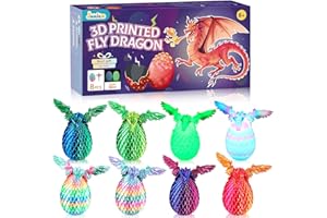 JMMICO 8PCS 3D Printed Dragon Eggs with Dragon Inside,Mini Fidget Dragon with Wings, Articulated Crystal Animals Toy for Gift,Easter Basket Stuffers,Fantasy Desktop Decor