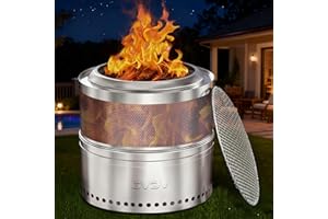 GVDV Smokeless Firepit, 20 Inch Outdoor Fire Pit with Grill & Removable Ash Pan, Hollow-Carved Design, Camping Fire pits for Outside Wood Burning, Portable Bonfire Stove with Carry Bag