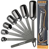 Deiss PRO Heavy Duty Stainless Steel Measuring Spoons for Cooking Spices Dry or Liquid Ingredients Fits in Spice Jar Adjustable Measuring Spoon Set of 7 Measuring with Leveler Measuring Spoons Set