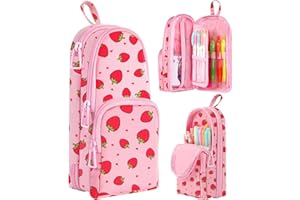 LISEVO Cute Strawberry Pencil Case,Unique Aesthetic 3D Schoolbag-Shaped Pencil Pouch for Girls Boys Kids Women,Big Capacity Pen and Pencil Stationery Organizer Bag with Zippers for School Office