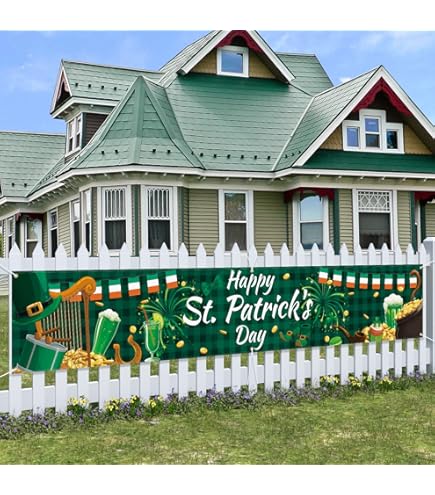St Patrick's Day Door Banner - 35x70 Inch Green Shamrock Backdrop For Party Decor & Photo Background