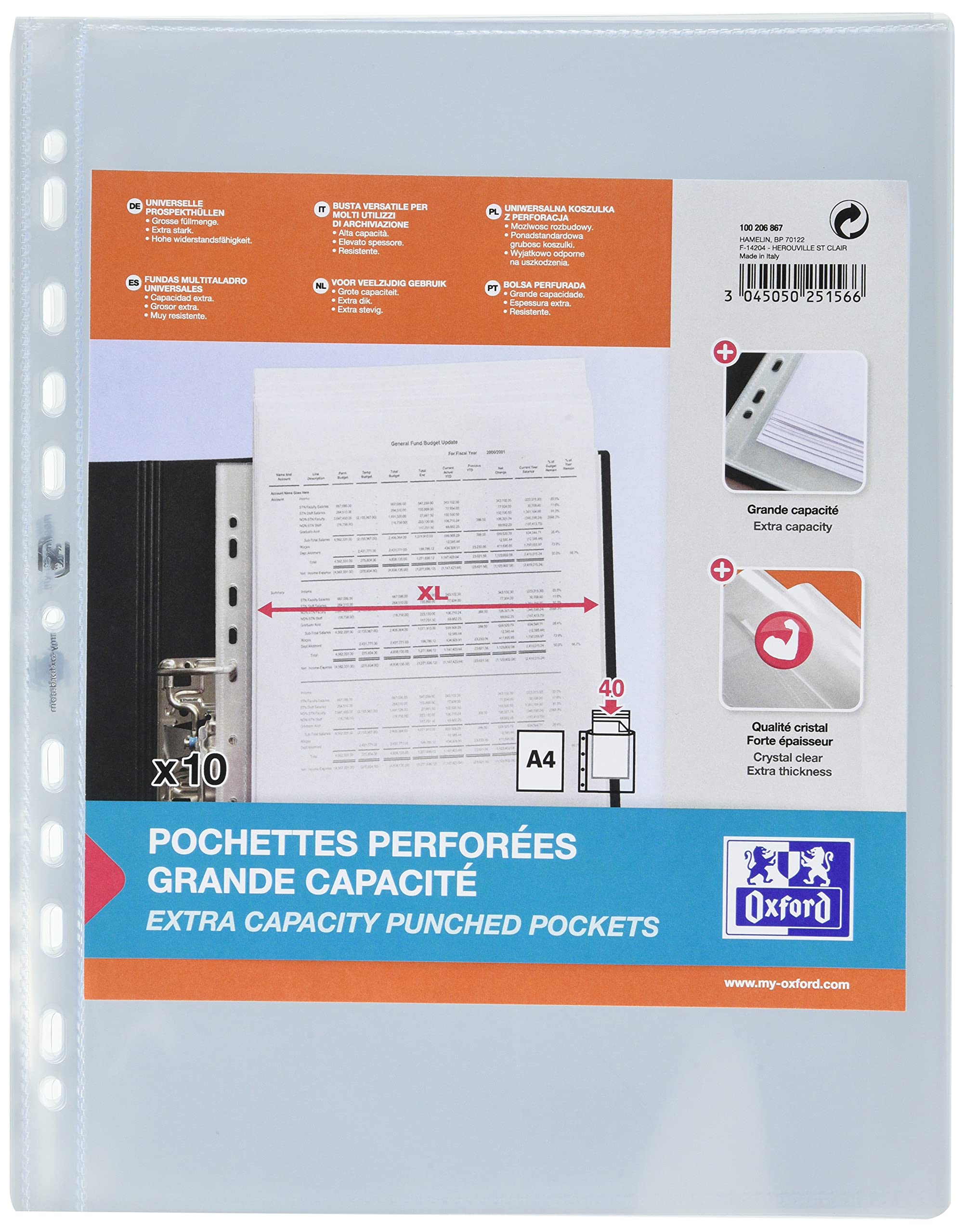 Elba Pack of 10 Document Wallets Heavy Duty Large Capacity Polypropylene 140 Micron Clear A4XL