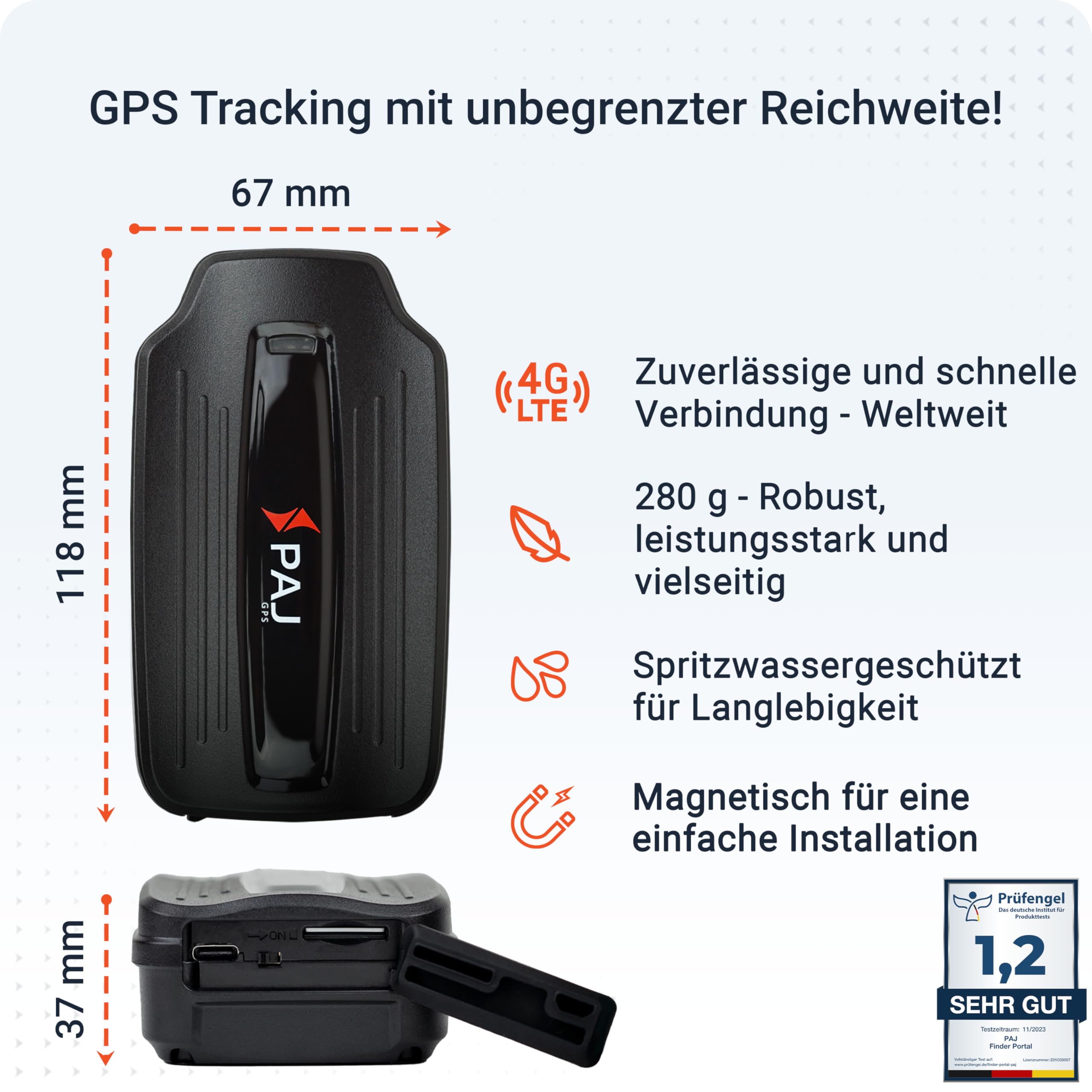 PAJ GPS - Power Finder 4G magnetischer Langzeit GPS-Tracker, Echtzeitortung für Oldtimer, Auto, Fahrzeuge, Boote, Anhänger, LKWs etc, bis zu 90 Tage ohne Aufladen, Alarmbenachrichtigungen per App 6