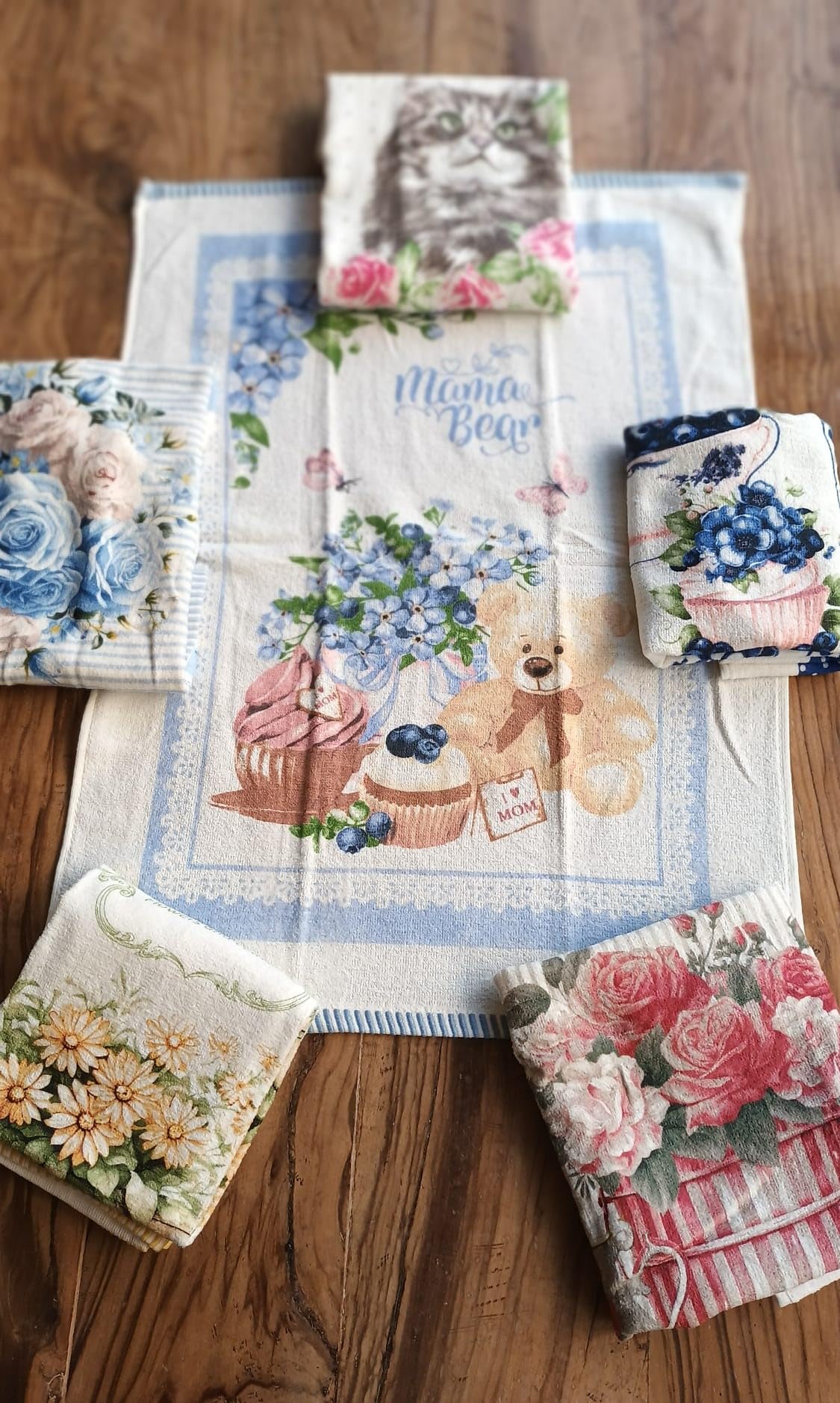 Pago Poco I pay little New!!!! Tea Towels in 100% Cotton Terry Lemons and Cat Flowers 6 Pieces Size 50x70cm. with Loop Easy to Hang!!!!