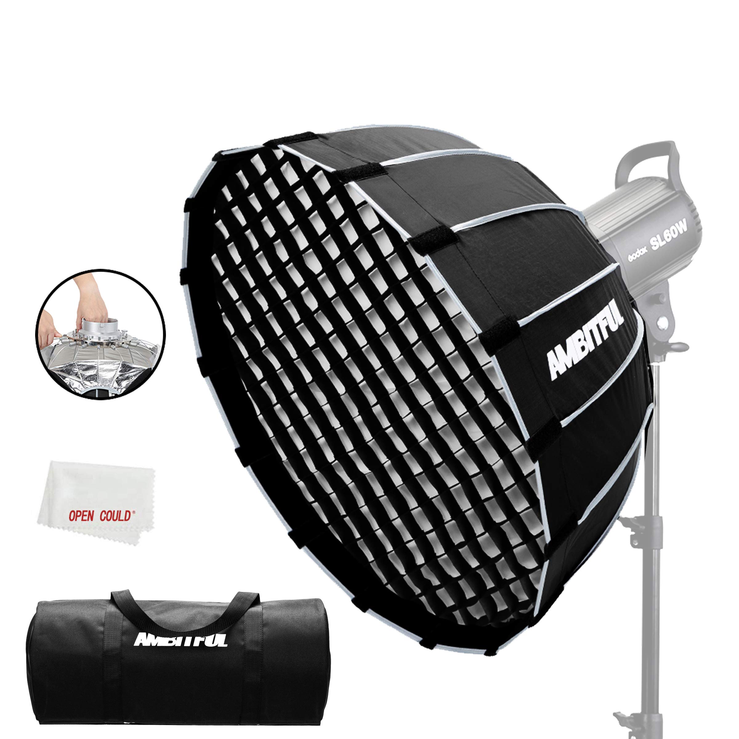 AMBITFUL Portable P60 60 cm Fast Quick Installation Deep Parabolic Softbox Compatible with Bowens Mount Flash Speedlite Softbox