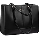 LOVEVOOK Laptop Tote Bag for Women, PU Leather Work Tote Bag with 3 Compartments, Waterproof Computer Bag for Office Travel