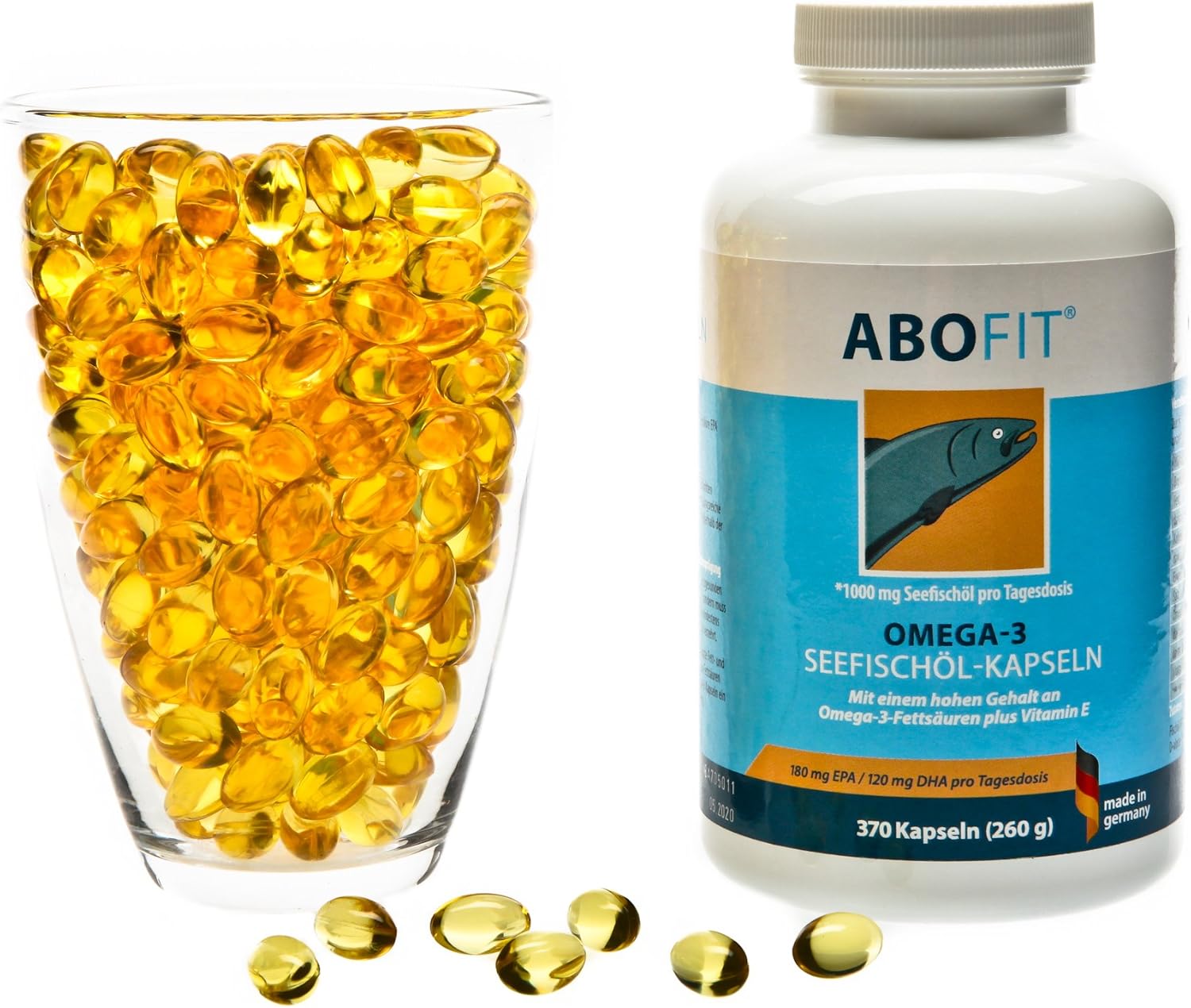 ABOFit Omega 3 Kapseln hochdosiert aus Deutschland, 1000 mg Fischöl pro Tagesdosis, kein