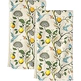 Miss Adola Flour Sack Kitchen Towels Set of 2-18x26 Cotton Dish Towels with Hanging Loop Reusable Tea Towel for Cleaning Spring Absorbent Dishcloths Cute Home Decor Housewarming, Lemon Birds