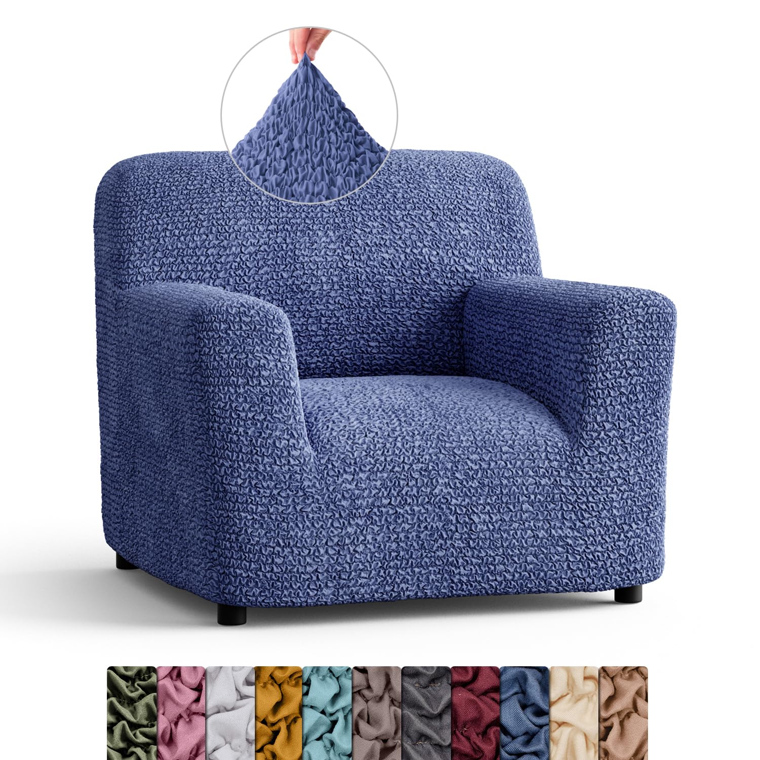 Menotti Chair Cover - Armchair Cover - Armchair Slipcover - Soft Polyester Fabric Slipcover - 1-piece Form Fit Stretch Stylish Furniture Protector - Microfibra - Blue (1 Seater) — image 1