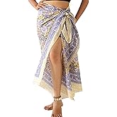 100% Cotton Sarong Coverup for Women Indian Hand Block Print Swimsuit Pareo Wrap Skirt Beach Bikini Cover Up Long (73" x 43")